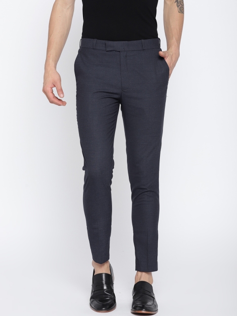 

DENNISON Men Navy Blue Comfort Tapered Fit Solid Wrinkle Free Trousers