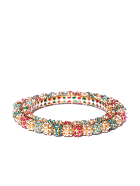 

Priyaasi Green & Red Gold-Plated Beaded Handcrafted Jadau Kada