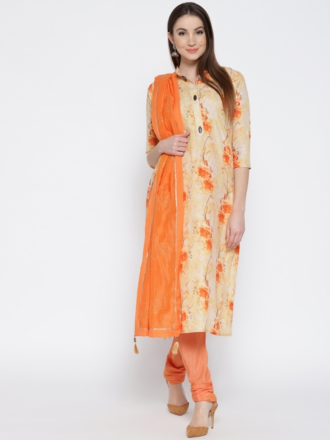 

Saree mall Yellow & Orange Printed Semi-Stitched Dress Material