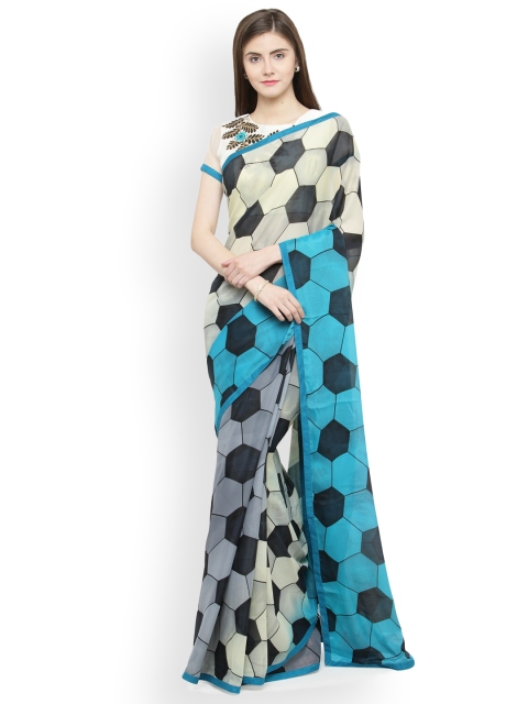 

Shaily Blue & Grey Pure Georgette Printed Saree