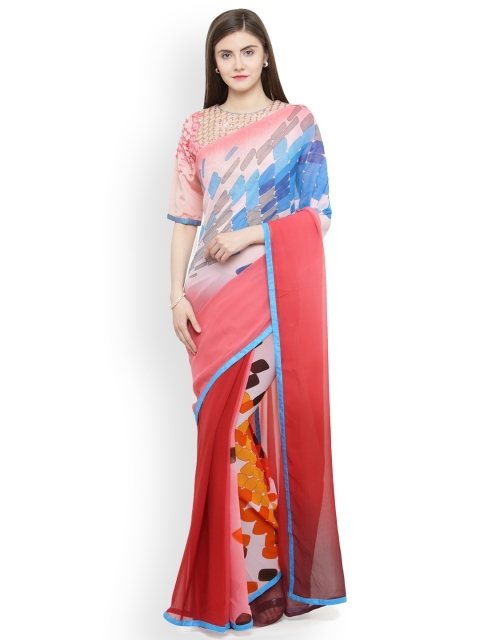 

Shaily Pink & Blue Pure Georgette Printed Saree