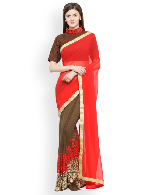 

Shaily Red Embroidered Pure Georgette Saree