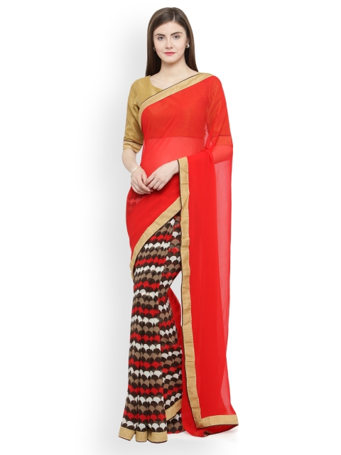 

Shaily Red Printed Pure Georgette Saree