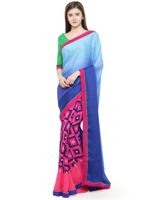 

Shaily Blue Printed Pure Georgette Saree