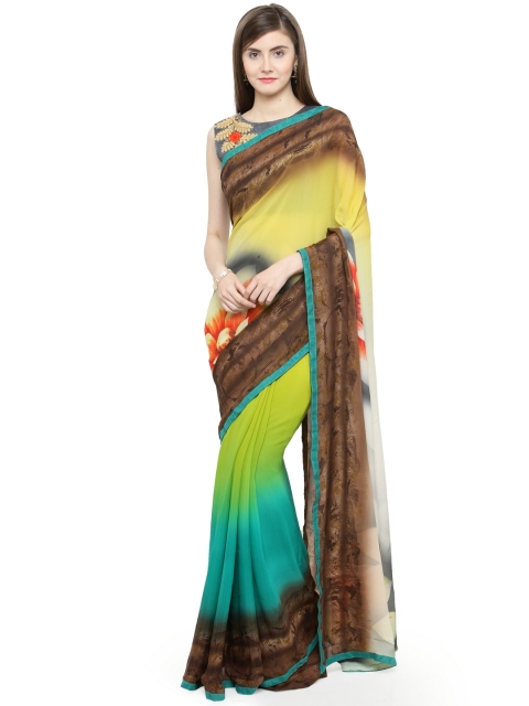 

Shaily Yellow & Green Pure Georgette Embellished Saree