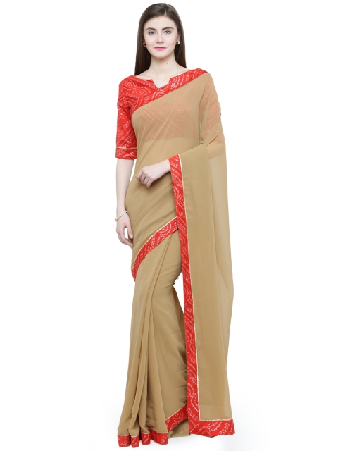 

Shaily Beige Solid Pure Georgette Saree