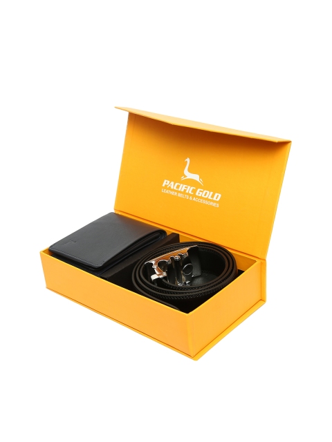 

Pacific Gold Men Black Genuine Leather Belt with Wallet