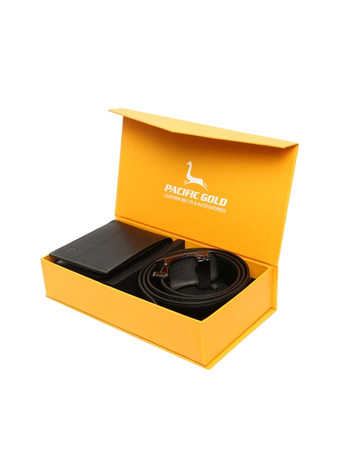 

Pacific Gold Men Black Genuine Leather Belt with Wallet