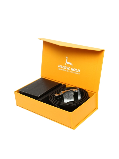 

Pacific Gold Men Black Genuine Leather Belt with Wallet