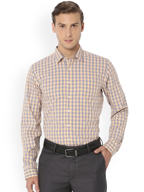 

Van Heusen Men Peach-Coloured & Blue Slim Fit Checked Formal Shirt