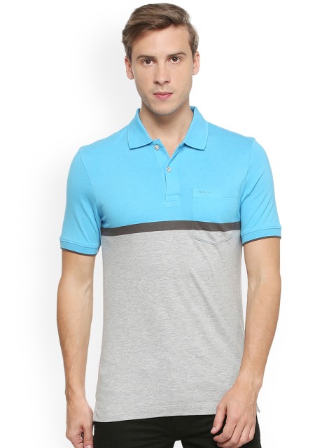 

Van Heusen Men Grey Colourblocked Polo Collar T-shirt
