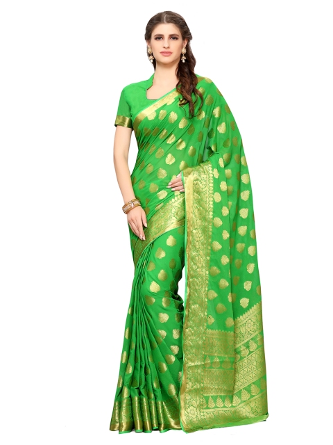 

MIMOSA Green Woven Design Poly Chiffon Kanjeevaram Saree