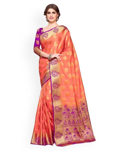 

MIMOSA Coral Orange Art Silk Woven Design Kanjeevaram Saree