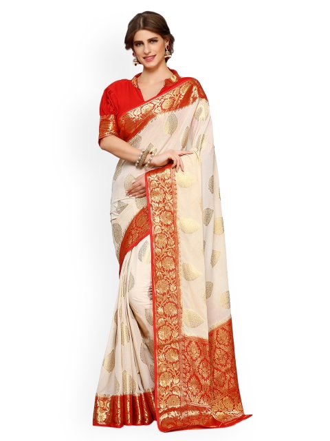 

MIMOSA Beige Poly Chiffon Woven Design Kanjeevaram Saree