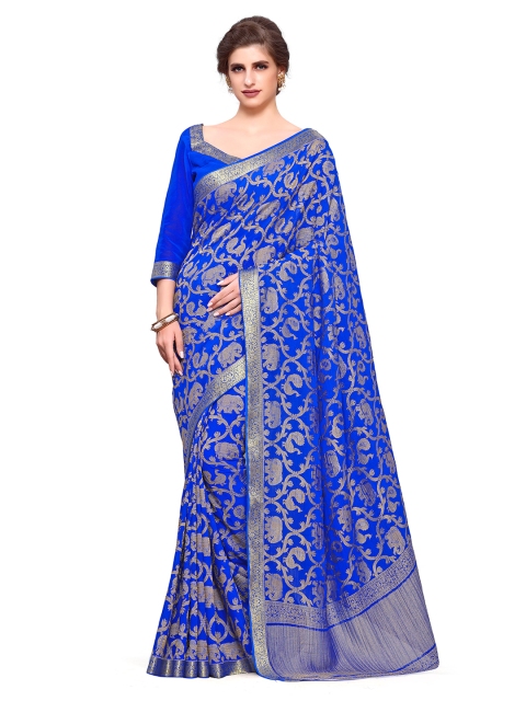 

MIMOSA Blue Woven Design Poly Chiffon Kanjeevaram Saree