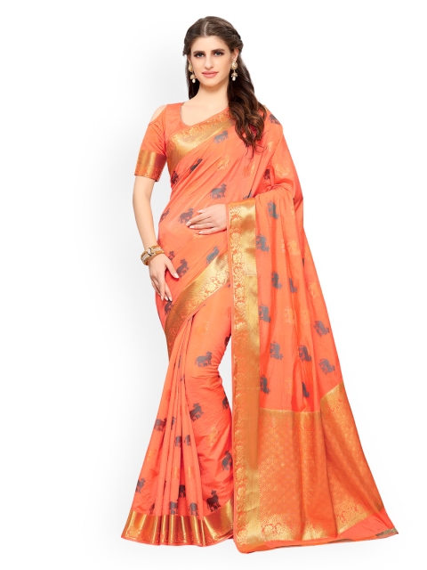 

MIMOSA Orange Art Silk Woven Design Kanjeevaram Saree