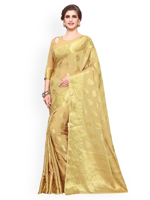 

MIMOSA Beige Poly Chiffon Woven Design Kanjeevaram Saree