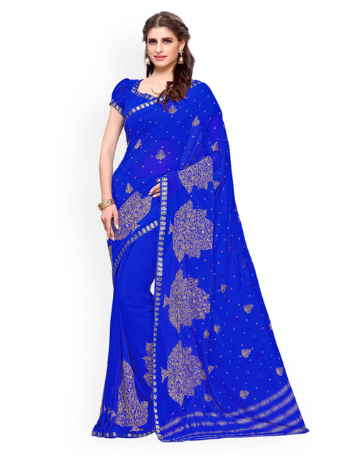 

MIMOSA Blue Poly Chiffon Embroidered Saree