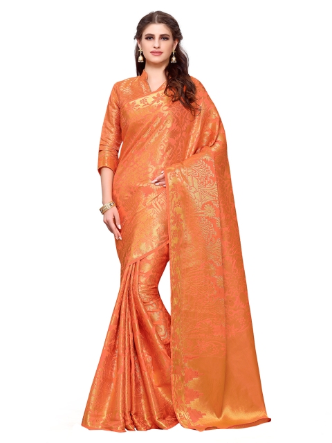 

MIMOSA Orange Art Silk Solid Patola Saree