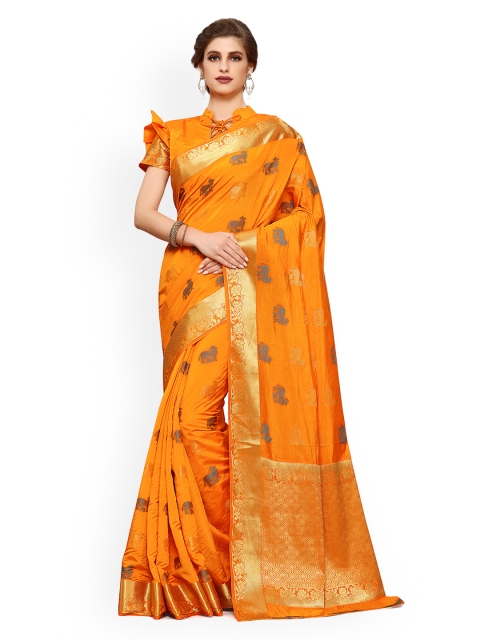 

MIMOSA Orange Art Silk Embellished Kanjeevaram Saree