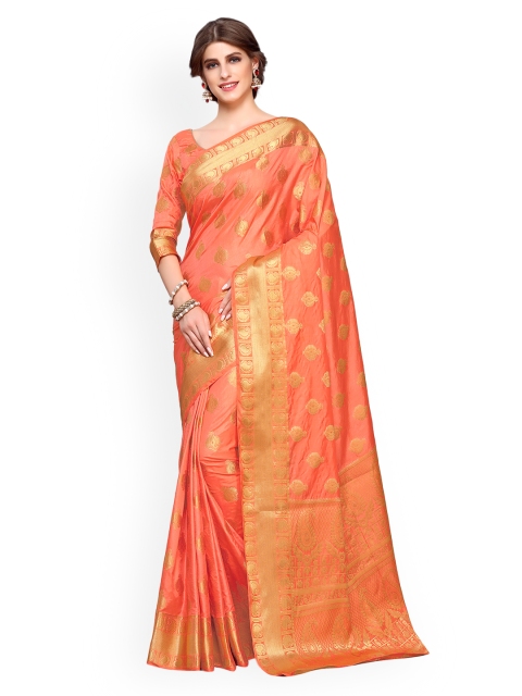 

MIMOSA Orange Art Silk Woven Design Kanjeevaram Saree