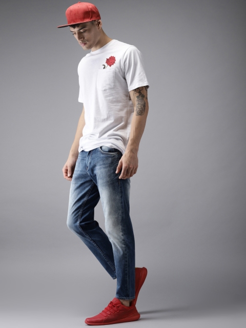 

HERE&NOW Men Blue Slim Fit Mid-Rise Clean Look Stretchable Cropped Jeans