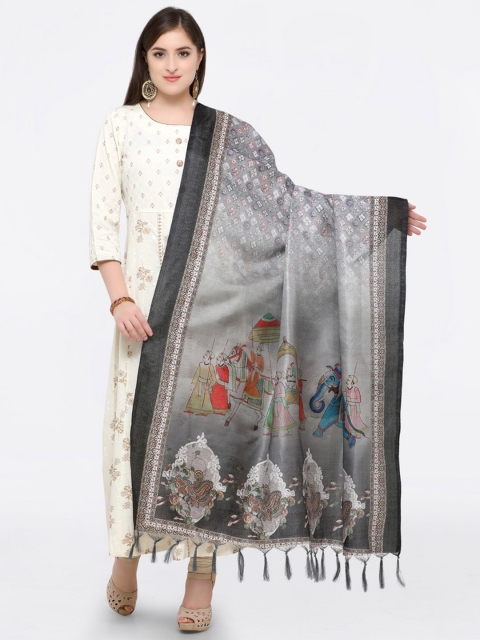 

Saree mall Grey & Black Printed Dupatta