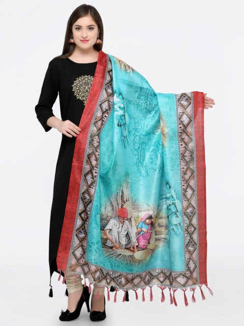 

Saree mall Blue & Peach-Coloured Printed Dupatta