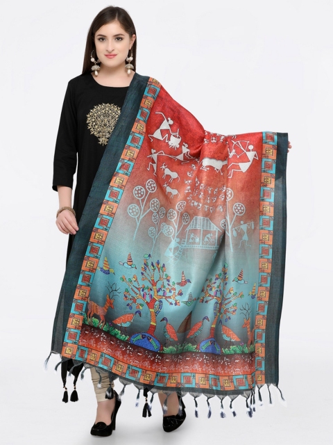 

Saree mall Rust & Blue Printed Dupatta