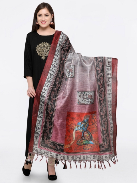 

Saree mall Grey & Pink Printed Dupatta