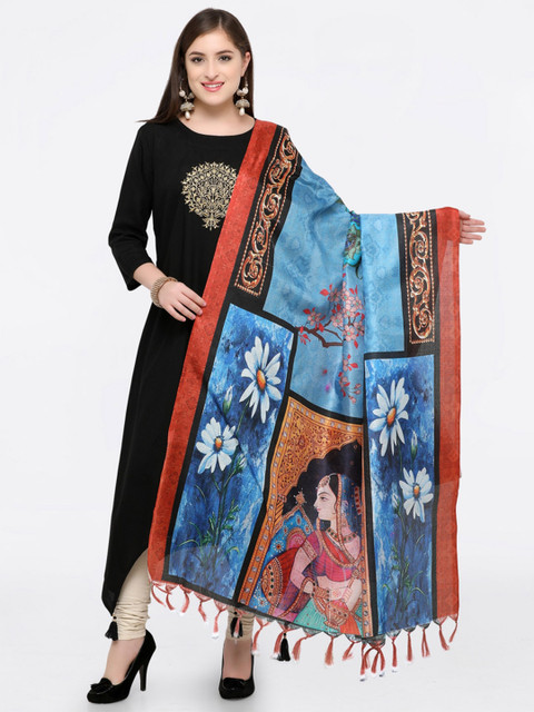 

Saree mall Blue & Orange Printed Dupatta