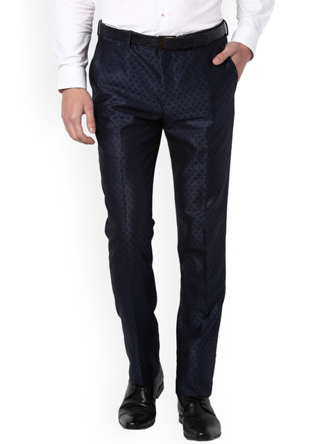 

V Dot Men Navy Blue Slim Fit Solid Regular Trousers