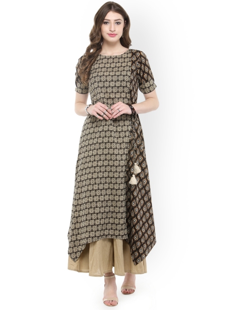 

Varanga Women Beige & Black Printed Asymmetric A-Line Kurta