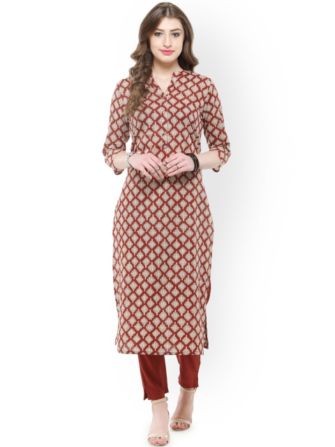 

Varanga Women Rust & Beige Printed Straight Kurta
