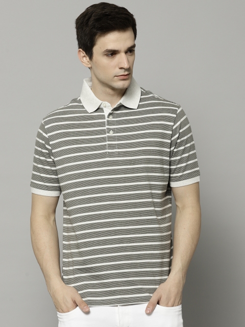 

Marks & Spencer Men Olive Green & White Striped Polo Collar T-shirt