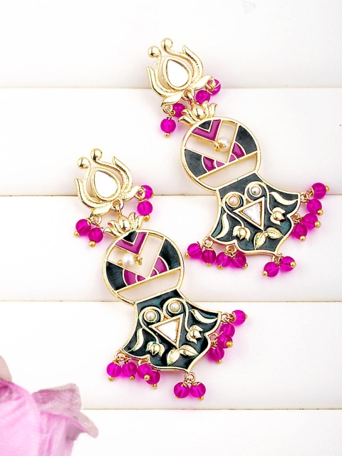 

Studio Voylla Gold-Toned & Pink Classic Drop Earrings