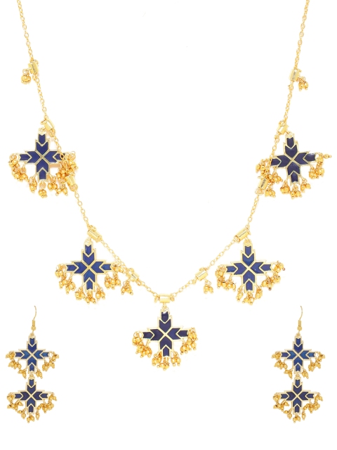 

Studio Voylla Women Gold-Toned & Blue Enamelled Jewellery Set