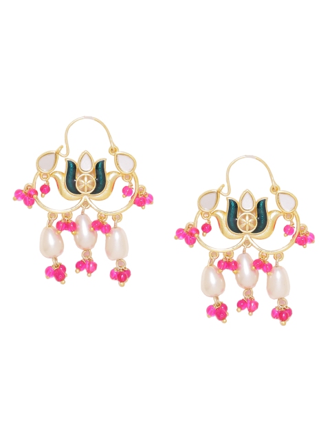 

Studio Voylla Gold-Plated & Pink Classic Hoop Earrings