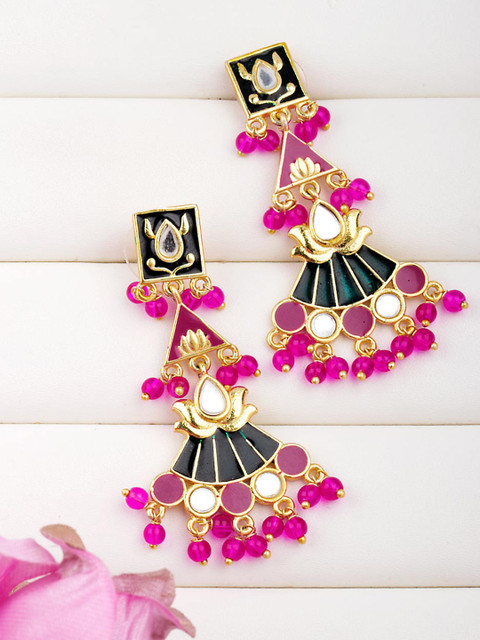 

Studio Voylla Gold-Toned & Pink Classic Drop Earrings