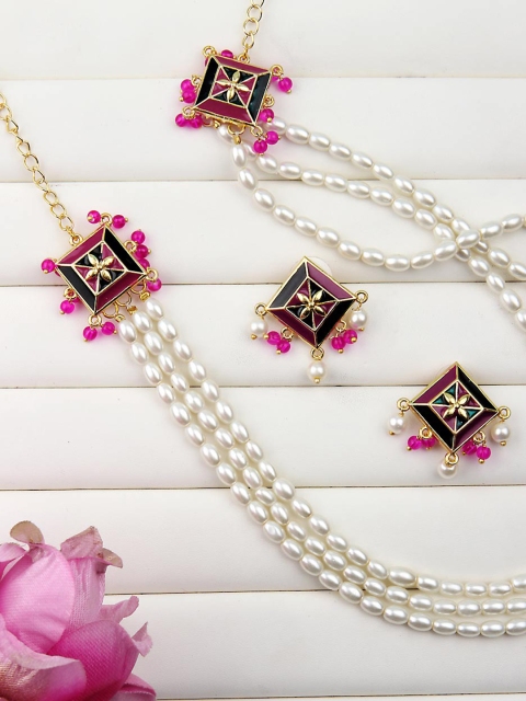 

Studio Voylla Women White & Pink Enamelled Jewellery Set