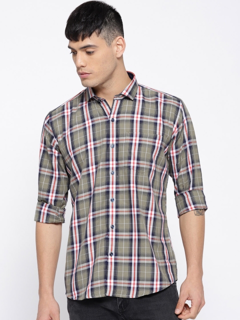 

DENNISON Men Olive Green & White Slim Fit Checked Casual Shirt
