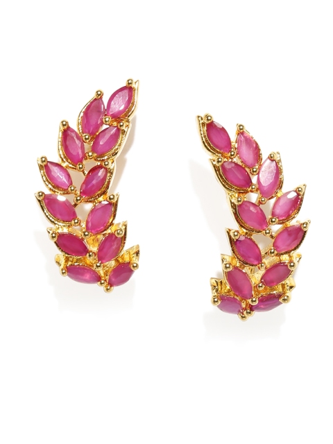 

Amavi Gold-Toned & Red Leaf Shaped Drop Earrings