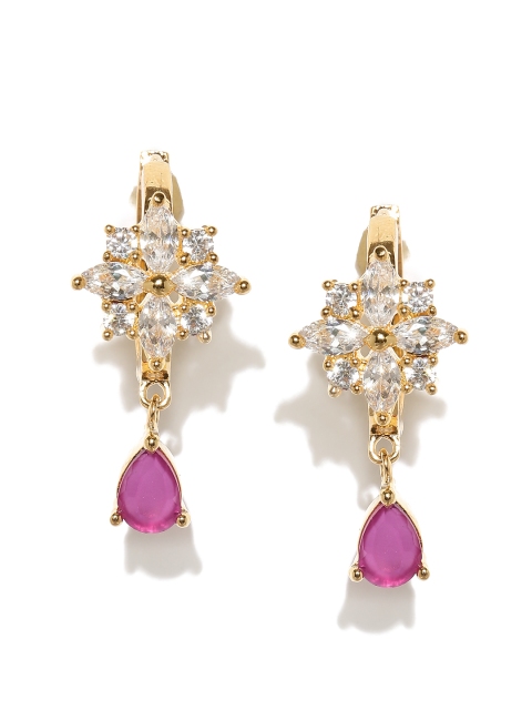 

Amavi Magenta & Gold-Plated Floral Drop Earrings