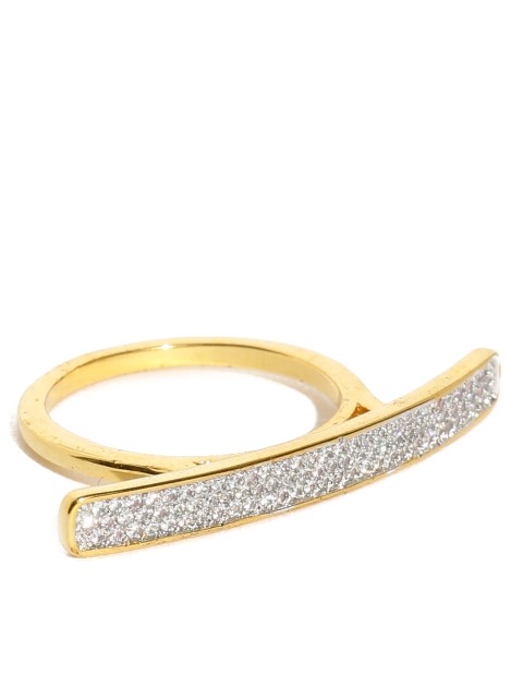 

Amavi Gold-Plated Love Bar Stone-Studded Minimalist Ring