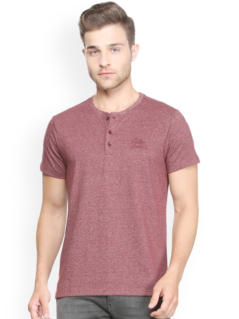 

Solly Jeans Co. Men Maroon Self Design Henley Neck T-shirt