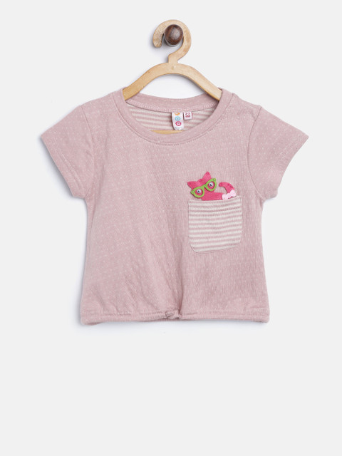 

Kids On Board Girls Dusty Pink Self Design Pure Cotton Top