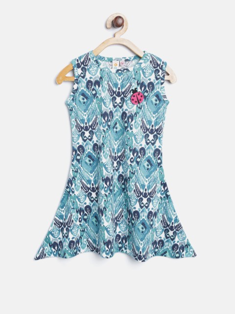

Kids On Board Girls Blue & White Printed A-Line Dress