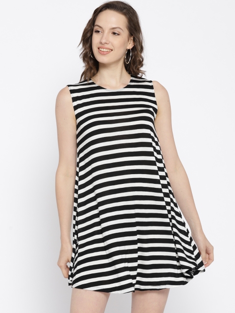 

OVS Women White & Black Striped A-Line Dress