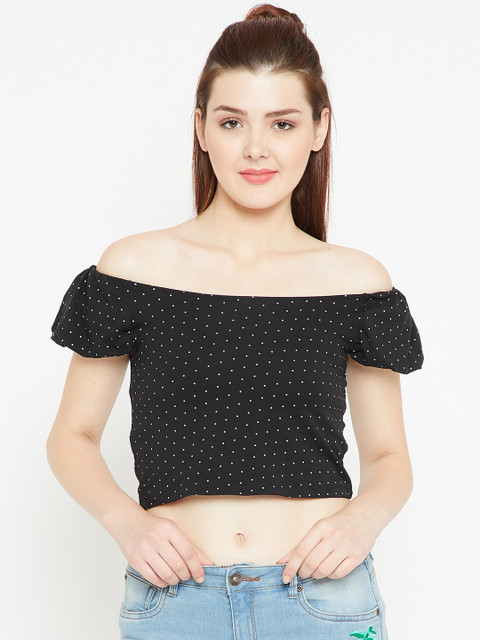 

OVS Women Black Printed Bardot Top