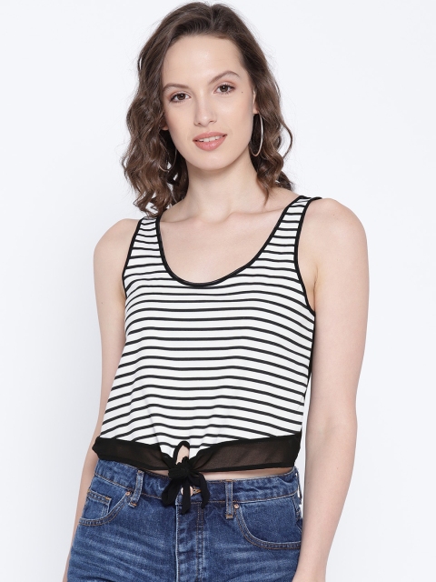 

OVS Women Black & White Striped Semi-Sheer Crop Styled Back Top